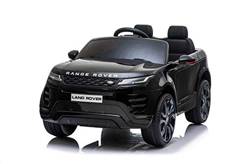 RIRICAR Eléctrico Ride-On Range Rover EVOQUE, Negro, Reproductor de MP3 con Entrada USB, Unidad 4x4, batería 12V10Ah, Ruedas EVA, Arranque con Llave, Control Remoto Bluetooth 2.4 GHz, con Licencia