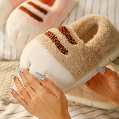 AMOUSDRDR Katzenpfoten-Hausschuhe, lustige Katzenfüße-Hausschuhe, warme, gemütliche, pelzige Tierpfoten-Hausschuhe, Katzen-Thema-Geschenke für Frauen, Mädchen, Männer (Khaki, 34-35)