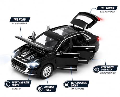 Image of Magicwand 1:32 Scale Die-Cast Metal Q8 Beast Car【Colors as Per Stock】 with Openable Doors,Lights,Music and Pull Back Action【Pack of 1】