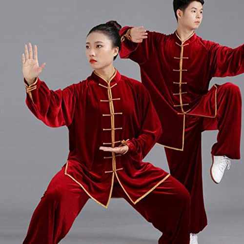 Tai Chi Uniform, Thicken and Keep Warm in Autumn and Winter Unisex Tai Chi Chuan Performance Wear Traditional Tai Chi Exercise Yoga Suit Wing Chun Kung Fu Clothing(Size:L,Color:Red)