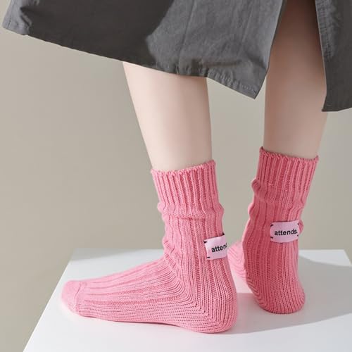 Image of Benefeet Sox Crew Socks for Women Retro Cotton Ribbed Knit Casual Socks Solid Color Athletic Sock