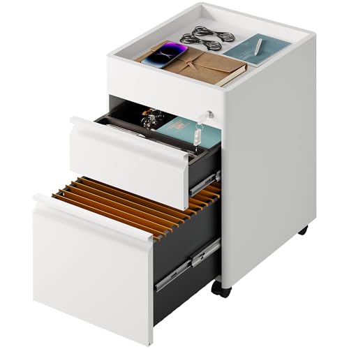 DEVAISE 2 Drawer File Cabinet, Metal Locking File Cabinet Under Desk, Rolling Filing Cabinet for Home Office Organizer Letters/Legal/A4, Easy Assembly, White