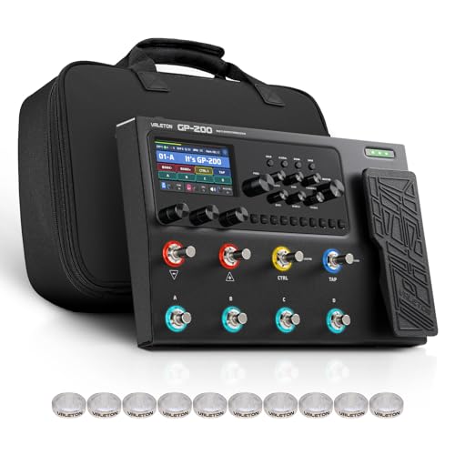VALETON Gitarren Bass Multi-Effekt Prozessor mit Amp Modellierung IR Cabinets 240+ Effekte 140 Amp Simulationen 100 Drumrhythmen Looper USB Audiointerface MIDI I/O Expression Pedal GP-200 + Tasche