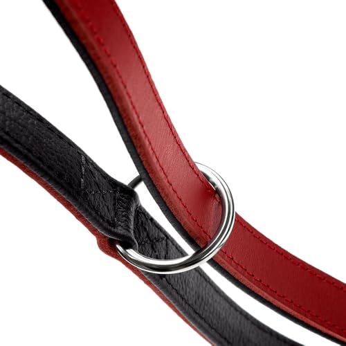 Hunter Verstellbare Hundeführleine Love, Farbe: rot/schwarz, weiches Rindnappaleder, 3-fache Verstellmöglichkeit, eingenähte Herzen, hochwertig verarbeitet, Made in Germany, Größe 13/200