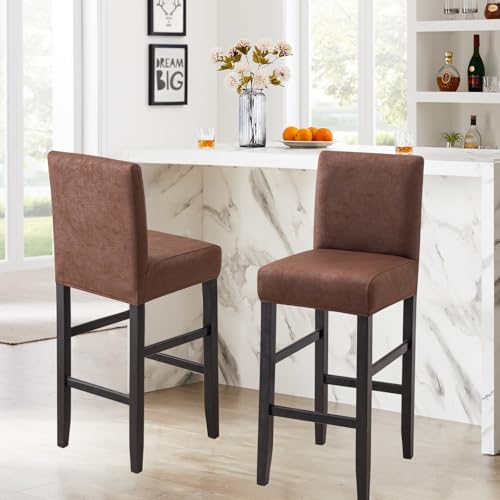 Image of FUANGUI Bar Stool Covers Set of 2, Stretch Bar Stool Seat Covers | Washable Removable Bar Chair Covers with Backs Slipcovers, Bar Chair Covers Square for Kitchen Dining Room Cafe