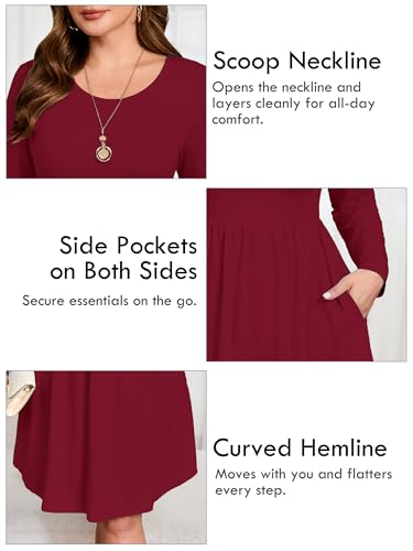 Image of AusLook Women's Plus Size Long Sleeve Midi Dress Casual Empire Waist Loose Flowy Dresses A-Line Boho Long Dress with Pockets