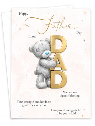 Dad Fathers Day Card from Daughter or Son Gold Foil Teddy Bear Design Large Card 22 x 15.5 cm 350 GSM Made in the UK