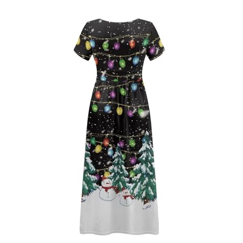 Image of Women's Fall Summer Short Sleeve Ankle Length V-Neck Party Dress with Pockets Size S-3XL