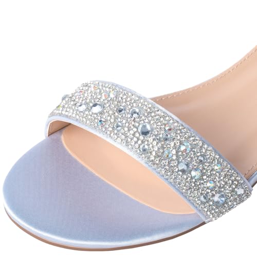 SheSole Women's Rhinestone Low Block Heel Sandals Sparkly Ankle Strap Sandal Bridal Wedding Dress Shoes Silver Gold White2