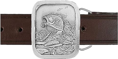 Indiana Metal Craft Leaping Bass Pewter Belt Buckle With Belt, Made in USA