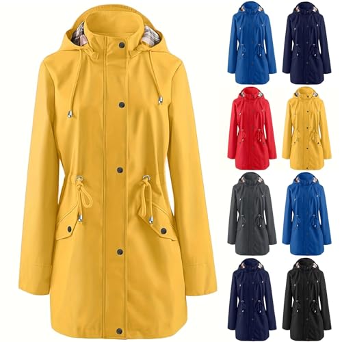 Generisch Regenjacke Damen Wasserdicht Atmungsaktiv Softshelljacke Einfarbig Regenmantel Outdoor Leichte Sommerjacke Große Größen Übergangsjacke mit Kapuze Funktionsjacke...