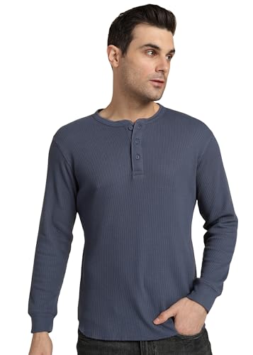 Image of Alan Jones Clothing Men's 100%Cotton Regular Fit Waffle Henley Neck Long Sleeve T-Shirt