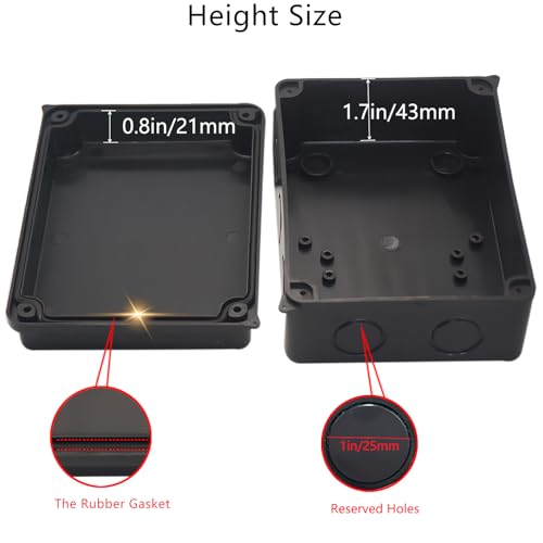 Image of Junction Box, Reserved Holes Electrical Boxes Waterproof IP65 ABS Plastic Electrical Power Cord Enclosure Project Box with Hole Saw Black 5.9 x 4.3 x 2.8 inch(150x110x70mm)