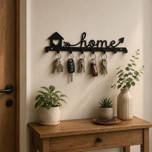 Image of Home Metal Key Hanger Without Drill| |Wall-Mounted Key Rack with 7 Hooks | Home Decor Organizer | Stylish Keychain Holder for Home & Office |No Drilling Required