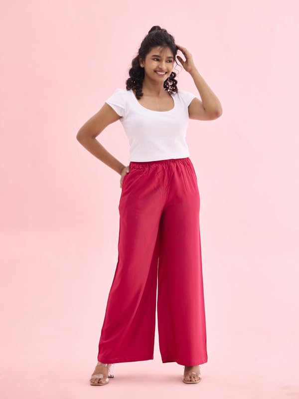 Image of GO COLORS Soft Viscose Basic Palazzo Full Length for Women| Breathable, Mid Rise, Relaxed Fit