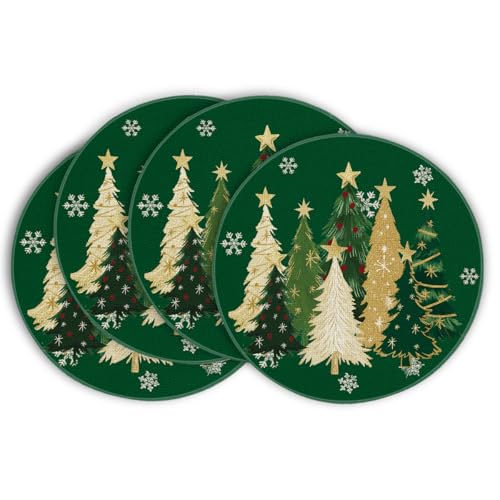 Artoid Mode Grün Bäume Sterne Weihnachten Runde Platzsets 4er Set,...