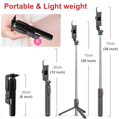 Image of JK Vision Selfie Stick with Tripod Stand, 3 in 1 Multifunctional Design, Rechargable LED Light with Two Brighness Levels for Make up, Vlogging & Photo Shoot, Selfie Stick with Bluetooth Remote