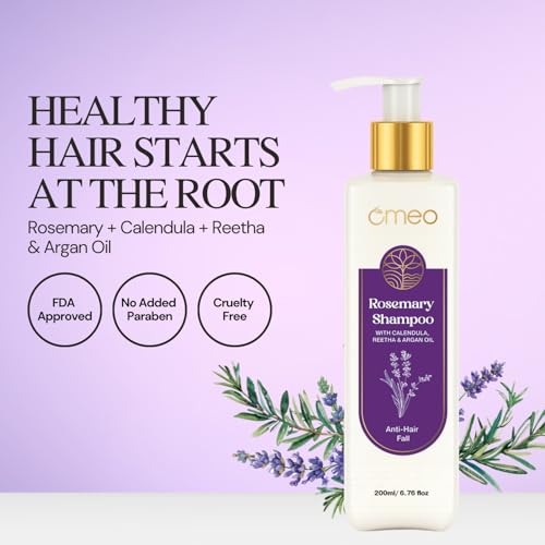 Image of Omeo Rosemary Anti-Hair Fall Shampoo 200ml Pack of 2 with Rosemary, Argan Oil, Reetha, Shikakai, Peppermint & Thuja | Controls Hairfall, Hair Damage & Promotes Hair Growth All Hair Types- Woman & Man