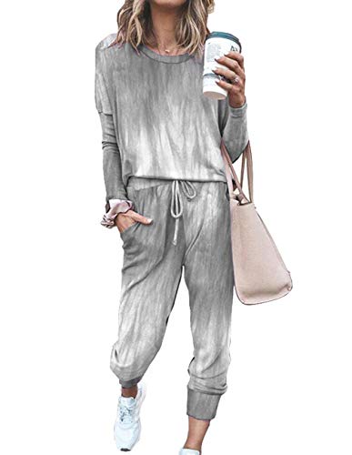 Necosthua Women's Tie Dye Joggers Sets Two Piece Outfits Long Sleeve Pajama Sets Crewneck Pullover Tops Long Pants Sweatsuits Tracksuits