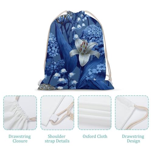 Blue White Lily of The Valley Hydrangea Drawstring Backpack Canvas String Bag Lightweight Sports Gym Bag for Men Women4