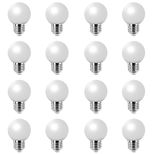 WULUN 16 Pack E27 G45 2W Screw Cap Coloured LED Light Bulbs Festoon Party Lights for Indoor Outdoor Use (Warm White Light)