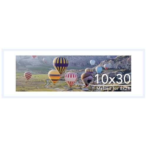 Image of JCJMY 10x30 Picture Frame with 8x24 Mat, Display Photo 8x24 with Mat or 10 x 30 Without Mat, Wall Hanging Large 10 by 30 Poster Frame with Plexiglass, White