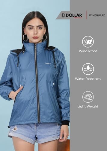 Image of Dollar Women's Polyester Solid Windcheater Jacket With Zipper Pockets and Detachable Hood