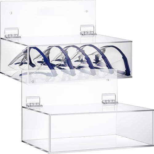 Geetery 4 Pack Safety Glasses Holder with Lid Wall Mount/Stand 9 x 6 x 3 Inches Clear Acrylic...