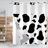 Baocicco No Hook Cow Print Shower Curtain with Snap-in Fabric Liner Set for Bathroom Black and White Animal Skin Cowhide Farmhouse Hotel Style Double Layers with See Through Mesh Top Window 71x74 Inch