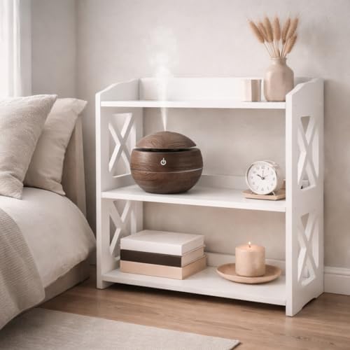 Image of White Bookshelf, Small Bookshelf for Small Spaces, White Bookcase for Bedroom, Small Book Shelf Bedroom, Living Room and Office (White, 3 Tier)