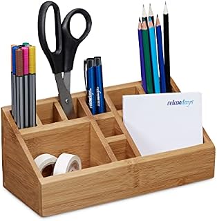 Relaxdays 10020248 Organizer na Biurko, Bambus, Naturalny, 10 Przegródek, 10 x 23 x 10 cm