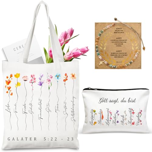 TUZELIYA Geschenke für Frauen Christliche Canvas Tasche Positive Geschenke Ostern Muttertag Weihnachten Geburtstag Christliche Geschenkidee für Mama Oma Christen Freunde