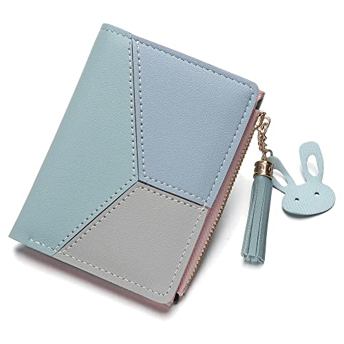 Compact Women's PU Leather Zip Wallet - Multi-Layer Card Organizer with Coin Pocket (Blue)