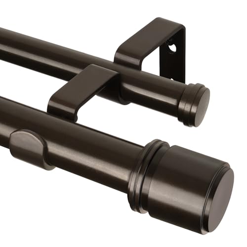 HOTOZON Double Tringle à Rideaux 167-305 cm, Bronze Tringle Rideau Extensible de 25 mm pour Rideaux à œillets, Tringle à Rideaux Réglable pour Fenêtres...