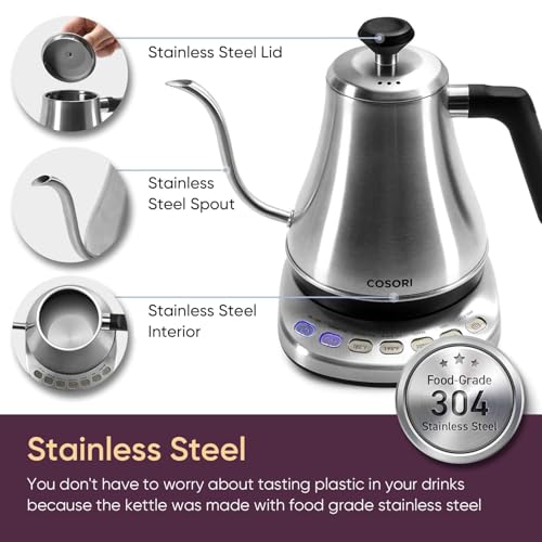 Image of Cosori Gooseneck Electric Kettle with Temperature Control, 0.8L, Silver (Pack of 4)
