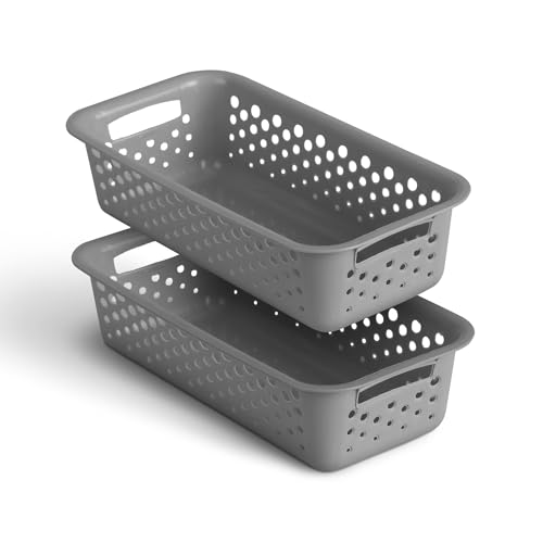 2 Stück Aufbewahrungskorb 0,7L mit Griffen - BPA-Frei - Organizer (20 x 10 x 5 cm/Anthrazit) - Körbchen für Bad Küche Schlafzimmer, Haushaltskorb