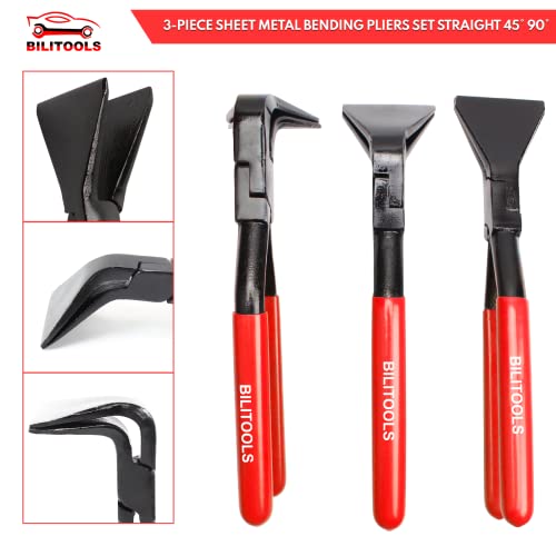 Bilitools 3-Piece Hand Seamers Sheet Metal Tools, Sheet Metal Bending Pliers Set Straight, 45° & 90° Metal Bender Tool #TOP5