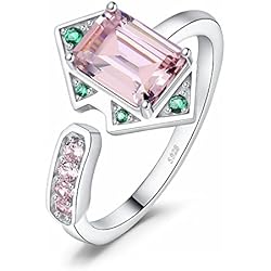 JewelryPalace Ajustable Geometrico Anillo Plata Mujer Plata de Ley 925, Art Decó Anillo Llamativo Abierto con 3ct Circonita Rosa Corte Esmeralda, Anillo Niña con Piedra, Anillo Promesa Conjunto Joyas