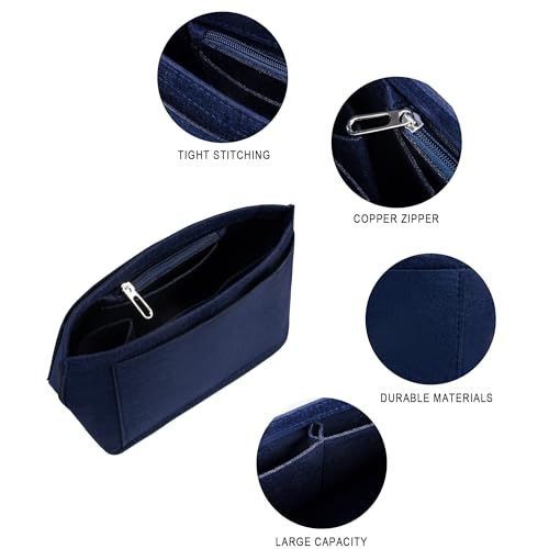 Vercord Purse Insert Organizers Felt Handbag Organizer Bag in Bag for Nylon Tote Navyblue Small - Thumbnail 4