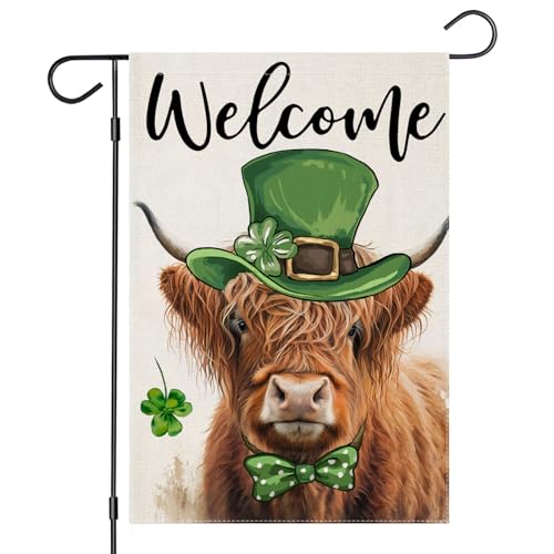 Banderas de jardín San Patricio para decorar terrazas exteriores con vacas de las tierras altas