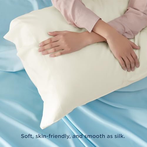 Bedsure King Size Pillow Cases Set of 2, Cooling Pillow Cases King, Rayon Derived from Bamboo Cream Pillowcases, Breathable & Silky Soft Cool Bedding Pillow Covers with Envelope Closure, 20x36 Inches