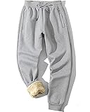 MACHLAB Men's Thermal Fleece Jogger Pants Sherpa Lined Sweatpants Winter Warm Thick Track Pants, 19light Grey(zip Pockets), X-Large