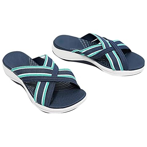 Stretch Cross Orthotic Slide Sandals- Women Wedges Orthopedic Hollow Out Summer Vintage Sandals Womens Slippers Casual Beach Slip On Sandals, Platform Slippers Comfort Support Sandals Cover