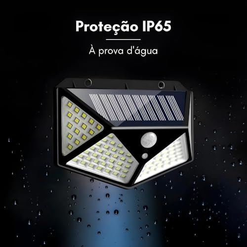 Kit 05 Luminárias Energia Solar para Parede com 3 Funções e Sensor de Presença com 100 LED Lâmpada S