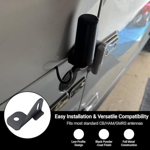 Image of Driver Side CB Antenna Mount Compatible with Jeep Wrangler JL JLU & Gladiator JT 2018-2024, Front Hood Side Radio Antenna Mount Bracket for CB /HAM /GMRS Antennas, Heavy Duty Metal Holder