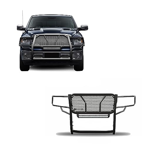 Image of Black Horse RUGGED Heavy Duty Grille Brush Bumper Guard Modular Black Come with 20 inch Double Row LED Light Compatible with 2019-2024 Ram 1500 Classic|2009-2018 Ram 1500-RU-DORA09-B-KIT