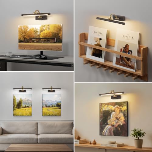 Image of Tassuowell LED Picture Lights for Wall Rechargeable, Battery Operated Art Light for Paintings (Wood Grain, 15.7inch)