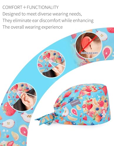 Image of Kousenpu Scrub Caps for Women, Adjustable with Side Buttons, Cute