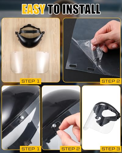 Image of Copkim Safety Face Shield for Grinding and Cutting with 10 Replacement Clear Visor Adjustable Headgear, Lightweight Full Impact Resistant Face Shield Mask for Work Chemical Woodworking Industrial