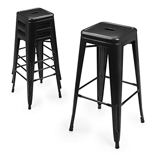 Monibloom 30 Inch High Indoor Stackable Stools, Set Of 4 Backless Industrial Metal Stackable Metal Bar Stools Kitchen Counter Stools Chairs, Black #TOP10